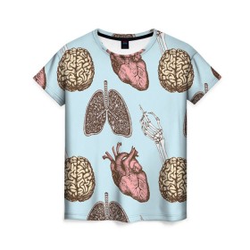 Женская футболка 3D с принтом Органы в Новосибирске, 100% полиэфир ( синтетическое хлопкоподобное полотно) | прямой крой, круглый вырез горловины, длина до линии бедер | doctor | врач | доктор | кости | кость | легкие | медик | медицина | мозг | орган | органы | сердце | скелет