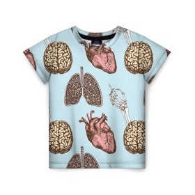 Детская футболка 3D с принтом Органы в Новосибирске, 100% гипоаллергенный полиэфир | прямой крой, круглый вырез горловины, длина до линии бедер, чуть спущенное плечо, ткань немного тянется | doctor | врач | доктор | кости | кость | легкие | медик | медицина | мозг | орган | органы | сердце | скелет