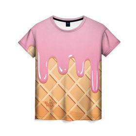 Женская футболка 3D с принтом Black Milk Мороженое Стаканчик в Новосибирске, 100% полиэфир ( синтетическое хлопкоподобное полотно) | прямой крой, круглый вырез горловины, длина до линии бедер | ice cream | мороженое | рожок | стаканчик | эскимо
