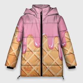 Женская зимняя куртка 3D с принтом Black Milk Мороженое Стаканчик в Новосибирске, верх — 100% полиэстер; подкладка — 100% полиэстер; утеплитель — 100% полиэстер | длина ниже бедра, силуэт Оверсайз. Есть воротник-стойка, отстегивающийся капюшон и ветрозащитная планка. 

Боковые карманы с листочкой на кнопках и внутренний карман на молнии | ice cream | мороженое | рожок | стаканчик | эскимо