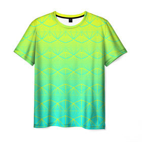 Мужская футболка 3D с принтом Летний бриз в Новосибирске, 100% полиэфир | прямой крой, круглый вырез горловины, длина до линии бедер | summer | градиент | желтый | зеленый | лето | синий | узор
