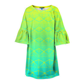 Детское платье 3D с принтом Летний бриз в Новосибирске, 100% полиэстер | прямой силуэт, чуть расширенный к низу. Круглая горловина, на рукавах — воланы | summer | градиент | желтый | зеленый | лето | синий | узор