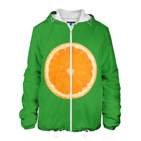 Мужская куртка 3D с принтом Низкополигональный апельсин в Новосибирске, ткань верха — 100% полиэстер, подклад — флис | прямой крой, подол и капюшон оформлены резинкой с фиксаторами, два кармана без застежек по бокам, один большой потайной карман на груди. Карман на груди застегивается на липучку | lowpoly | polygonal | апельсин | зеленый | оранджевый | полигон | полигональный | полигоны | яркий