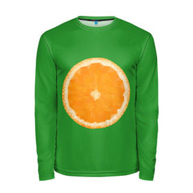 Мужской лонгслив 3D с принтом Низкополигональный апельсин в Новосибирске, 100% полиэстер | длинные рукава, круглый вырез горловины, полуприлегающий силуэт | lowpoly | polygonal | апельсин | зеленый | оранджевый | полигон | полигональный | полигоны | яркий