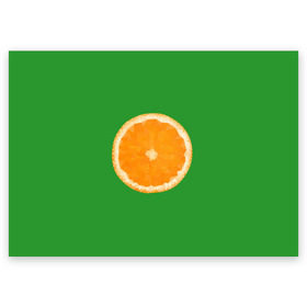 Поздравительная открытка с принтом Низкополигональный апельсин в Новосибирске, 100% бумага | плотность бумаги 280 г/м2, матовая, на обратной стороне линовка и место для марки
 | lowpoly | polygonal | апельсин | зеленый | оранджевый | полигон | полигональный | полигоны | яркий