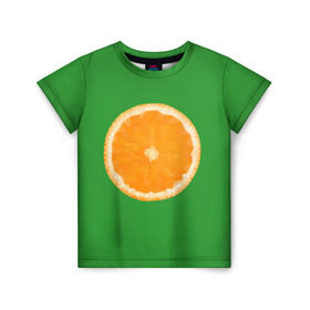 Детская футболка 3D с принтом Низкополигональный апельсин в Новосибирске, 100% гипоаллергенный полиэфир | прямой крой, круглый вырез горловины, длина до линии бедер, чуть спущенное плечо, ткань немного тянется | Тематика изображения на принте: lowpoly | polygonal | апельсин | зеленый | оранджевый | полигон | полигональный | полигоны | яркий