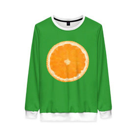 Женский свитшот 3D с принтом Низкополигональный апельсин в Новосибирске, 100% полиэстер с мягким внутренним слоем | круглый вырез горловины, мягкая резинка на манжетах и поясе, свободная посадка по фигуре | lowpoly | polygonal | апельсин | зеленый | оранджевый | полигон | полигональный | полигоны | яркий
