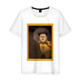 Мужская футболка хлопок с принтом Счастливый Ким в Новосибирске, 100% хлопок | прямой крой, круглый вырез горловины, длина до линии бедер, слегка спущенное плечо. | Тематика изображения на принте: ким чен ын | северная корея