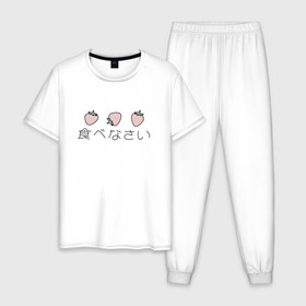Мужская пижама хлопок с принтом strawberry в Новосибирске, 100% хлопок | брюки и футболка прямого кроя, без карманов, на брюках мягкая резинка на поясе и по низу штанин
 | japan | strawberry | клубника | япония