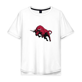 Мужская футболка хлопок Oversize с принтом красный бык в Новосибирске, 100% хлопок | свободный крой, круглый ворот, “спинка” длиннее передней части | Тематика изображения на принте: 