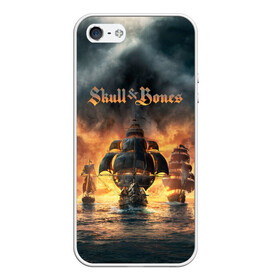 Чехол для iPhone 5/5S матовый с принтом Skull and Bones в Новосибирске, Силикон | Область печати: задняя сторона чехла, без боковых панелей | игра | корабль | кости | море | огонь | пират | пламя | череп