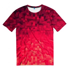 Мужская футболка 3D с принтом Красные кубики в Новосибирске, 100% полиэфир | прямой крой, круглый вырез горловины, длина до линии бедер | абстракция | кубики | фигуры