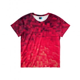 Детская футболка 3D с принтом Красные кубики в Новосибирске, 100% гипоаллергенный полиэфир | прямой крой, круглый вырез горловины, длина до линии бедер, чуть спущенное плечо, ткань немного тянется | Тематика изображения на принте: абстракция | кубики | фигуры