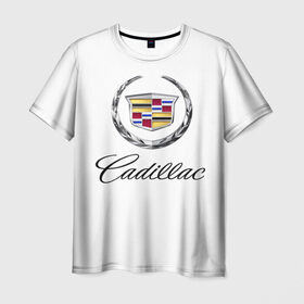 Мужская футболка 3D с принтом Cadillac в Новосибирске, 100% полиэфир | прямой крой, круглый вырез горловины, длина до линии бедер | Тематика изображения на принте: авто | кадиллак | марка | машина
