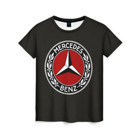 Женская футболка 3D с принтом Mercedes-Benz в Новосибирске, 100% полиэфир ( синтетическое хлопкоподобное полотно) | прямой крой, круглый вырез горловины, длина до линии бедер | car | germany | logo | make | mercedes benz | автомобиль | германия | логотип | марка | мерседес бенц