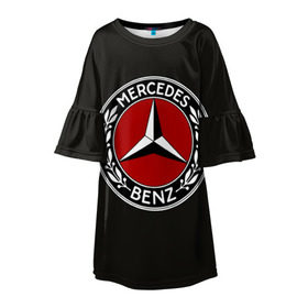 Детское платье 3D с принтом Mercedes-Benz в Новосибирске, 100% полиэстер | прямой силуэт, чуть расширенный к низу. Круглая горловина, на рукавах — воланы | Тематика изображения на принте: car | germany | logo | make | mercedes benz | автомобиль | германия | логотип | марка | мерседес бенц