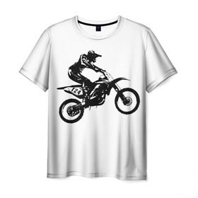 Мужская футболка 3D с принтом Мотокросс в Новосибирске, 100% полиэфир | прямой крой, круглый вырез горловины, длина до линии бедер | Тематика изображения на принте: motocross | motorcycle | motorcyclist | silhouette | speed | stencil | мотокросс | мотоцикл | мотоциклист | силуэт | скорость | трафарет
