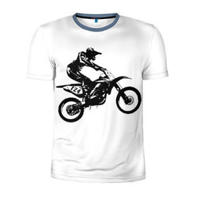 Мужская футболка 3D спортивная с принтом Мотокросс в Новосибирске, 100% полиэстер с улучшенными характеристиками | приталенный силуэт, круглая горловина, широкие плечи, сужается к линии бедра | motocross | motorcycle | motorcyclist | silhouette | speed | stencil | мотокросс | мотоцикл | мотоциклист | силуэт | скорость | трафарет