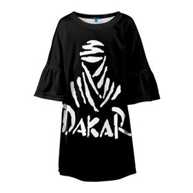 Детское платье 3D с принтом Dakar в Новосибирске, 100% полиэстер | прямой силуэт, чуть расширенный к низу. Круглая горловина, на рукавах — воланы | Тематика изображения на принте: dakar | desert | logo | race | rally | sign | гонки | дакар | знак | логотип | пустыня | ралли