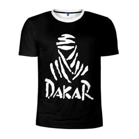 Мужская футболка 3D спортивная с принтом Dakar в Новосибирске, 100% полиэстер с улучшенными характеристиками | приталенный силуэт, круглая горловина, широкие плечи, сужается к линии бедра | Тематика изображения на принте: dakar | desert | logo | race | rally | sign | гонки | дакар | знак | логотип | пустыня | ралли