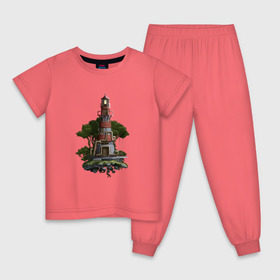 Детская пижама хлопок с принтом Маяк Пиксель-Арт в Новосибирске, 100% хлопок |  брюки и футболка прямого кроя, без карманов, на брюках мягкая резинка на поясе и по низу штанин
 | 8bit | маяк | пиксели | романтика | свет | сказка | стимпанк | фантазия | фэнтези