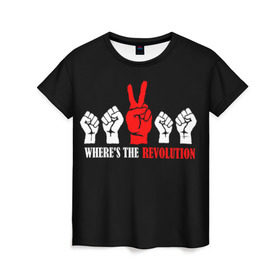 Женская футболка 3D с принтом DM: Where`s the revolution? в Новосибирске, 100% полиэфир ( синтетическое хлопкоподобное полотно) | прямой крой, круглый вырез горловины, длина до линии бедер | Тематика изображения на принте: depeche mode