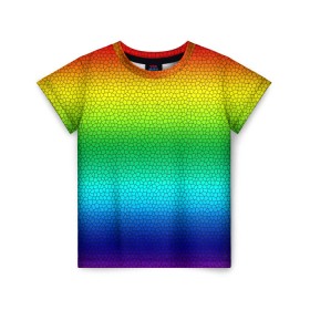 Детская футболка 3D с принтом Радуга (Витражный Градиент) в Новосибирске, 100% гипоаллергенный полиэфир | прямой крой, круглый вырез горловины, длина до линии бедер, чуть спущенное плечо, ткань немного тянется | Тематика изображения на принте: gradient | rainbow | витраж | градиент | радуга