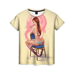 Женская футболка 3D с принтом Pin Up Pop Art Girl в Новосибирске, 100% полиэфир ( синтетическое хлопкоподобное полотно) | прямой крой, круглый вырез горловины, длина до линии бедер | comics | girl | lollipop | pin up | pop art | арт | девочка | дизайн | конфетка | лолита | милая | мода | пафос | поп арт | сосательная | стиль | чупа чупс