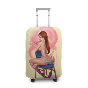 Чехол для чемодана 3D с принтом Pin Up Pop Art Girl в Новосибирске, 86% полиэфир, 14% спандекс | двустороннее нанесение принта, прорези для ручек и колес | comics | girl | lollipop | pin up | pop art | арт | девочка | дизайн | конфетка | лолита | милая | мода | пафос | поп арт | сосательная | стиль | чупа чупс