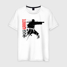 Мужская футболка хлопок с принтом Силуэт каратиста 2 в Новосибирске, 100% хлопок | прямой крой, круглый вырез горловины, длина до линии бедер, слегка спущенное плечо. | боец | карате | каратэ | киокушинкай | силуэт | тайдзюцу