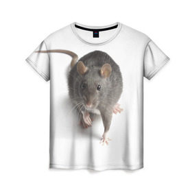 Женская футболка 3D с принтом Крыса в Новосибирске, 100% полиэфир ( синтетическое хлопкоподобное полотно) | прямой крой, круглый вырез горловины, длина до линии бедер | животные | крыса | мышка | мышь