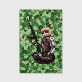 Обложка для паспорта матовая кожа с принтом Воинственный кот в Новосибирске, натуральная матовая кожа | размер 19,3 х 13,7 см; прозрачные пластиковые крепления | Тематика изображения на принте: армия | арт | воин | животные | камуфляж | оружие