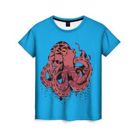 Женская футболка 3D с принтом Осьминог в Новосибирске, 100% полиэфир ( синтетическое хлопкоподобное полотно) | прямой крой, круглый вырез горловины, длина до линии бедер | la piovra | octopus | кальмар | лапиовра | морепродукт | морской гад | октопус | осьминог | спрут