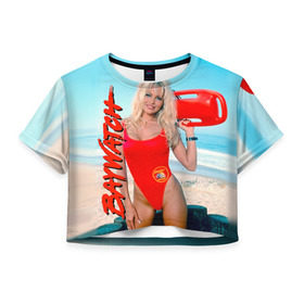 Женская футболка 3D укороченная с принтом Baywatch Памела в Новосибирске, 100% полиэстер | круглая горловина, длина футболки до линии талии, рукава с отворотами | pamella adnerson | андерсон | спасатели малибу