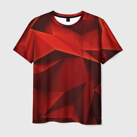 Мужская футболка 3D с принтом Грани геометрии в Новосибирске, 100% полиэфир | прямой крой, круглый вырез горловины, длина до линии бедер | abstraction | абстракция | геометрия | грани | изгиб | красные | линии | полигоны | полосы | сочетания | текстура | треугольники