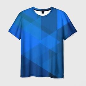 Мужская футболка 3D с принтом blue texsture в Новосибирске, 100% полиэфир | прямой крой, круглый вырез горловины, длина до линии бедер | Тематика изображения на принте: abstraction | абстракция | геометрия | грани | линии | полигоны | сочетания | треугольники