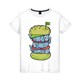 Женская футболка хлопок с принтом drop dead в Новосибирске, 100% хлопок | прямой крой, круглый вырез горловины, длина до линии бедер, слегка спущенное плечо | burger | cat | citty | hamburger | бургер | гамбургер | кот | кошка