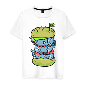 Мужская футболка хлопок с принтом drop dead в Новосибирске, 100% хлопок | прямой крой, круглый вырез горловины, длина до линии бедер, слегка спущенное плечо. | burger | cat | citty | hamburger | бургер | гамбургер | кот | кошка