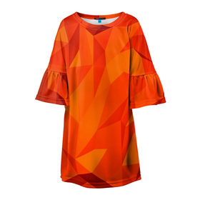 Детское платье 3D с принтом Orange geometry в Новосибирске, 100% полиэстер | прямой силуэт, чуть расширенный к низу. Круглая горловина, на рукавах — воланы | abstraction | абстракция | геометрия | грани | линии | полигоны | сочетания | текстура | треугольники