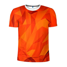 Мужская футболка 3D спортивная с принтом Orange geometry в Новосибирске, 100% полиэстер с улучшенными характеристиками | приталенный силуэт, круглая горловина, широкие плечи, сужается к линии бедра | abstraction | абстракция | геометрия | грани | линии | полигоны | сочетания | текстура | треугольники
