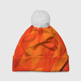 Шапка 3D c помпоном с принтом Orange geometry в Новосибирске, 100% полиэстер | универсальный размер, печать по всей поверхности изделия | abstraction | абстракция | геометрия | грани | линии | полигоны | сочетания | текстура | треугольники