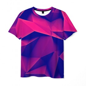 Мужская футболка 3D с принтом Violet polygon в Новосибирске, 100% полиэфир | прямой крой, круглый вырез горловины, длина до линии бедер | 3d | abstraction | абстракция | геометрия | грани | линии | полигоны | розовый | сочетания | текстура | треугольники | фиолетовый