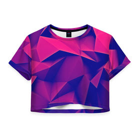Женская футболка 3D укороченная с принтом Violet polygon в Новосибирске, 100% полиэстер | круглая горловина, длина футболки до линии талии, рукава с отворотами | Тематика изображения на принте: 3d | abstraction | абстракция | геометрия | грани | линии | полигоны | розовый | сочетания | текстура | треугольники | фиолетовый