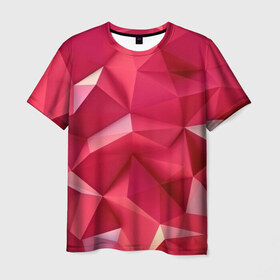 Мужская футболка 3D с принтом Розовые грани в Новосибирске, 100% полиэфир | прямой крой, круглый вырез горловины, длина до линии бедер | abstraction | polygon | абстракция | геометрия | грани | линии | полигоны | розовый | сочетания | текстура | треугольники