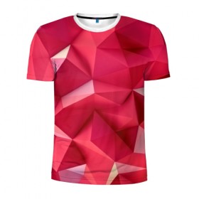 Мужская футболка 3D спортивная с принтом Розовые грани в Новосибирске, 100% полиэстер с улучшенными характеристиками | приталенный силуэт, круглая горловина, широкие плечи, сужается к линии бедра | abstraction | polygon | абстракция | геометрия | грани | линии | полигоны | розовый | сочетания | текстура | треугольники