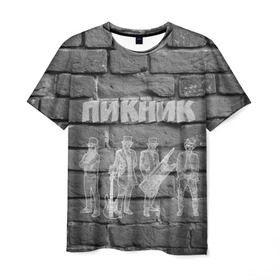 Мужская футболка 3D с принтом Пикник мелом на стене в Новосибирске, 100% полиэфир | прямой крой, круглый вырез горловины, длина до линии бедер | кирнос | корчемный | шклярский