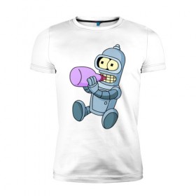 Мужская футболка премиум с принтом Lil Bender в Новосибирске, 92% хлопок, 8% лайкра | приталенный силуэт, круглый вырез ворота, длина до линии бедра, короткий рукав | bender | futurama | бендер | зойдберг | космос | футурама