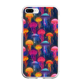 Чехол для iPhone 7Plus/8 Plus матовый с принтом Медузы в Новосибирске, Силикон | Область печати: задняя сторона чехла, без боковых панелей | лето | медузы | море | океан. рыбы | подводный мир