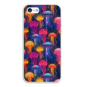 Чехол для iPhone 5/5S матовый с принтом Медузы в Новосибирске, Силикон | Область печати: задняя сторона чехла, без боковых панелей | лето | медузы | море | океан. рыбы | подводный мир