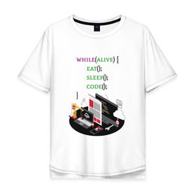 Мужская футболка хлопок Oversize с принтом Code while alive в Новосибирске, 100% хлопок | свободный крой, круглый ворот, “спинка” длиннее передней части | code | dev | developer | development | lifestyle | код | программа | программирование | программист | разработка | разработчик | стиль жизни